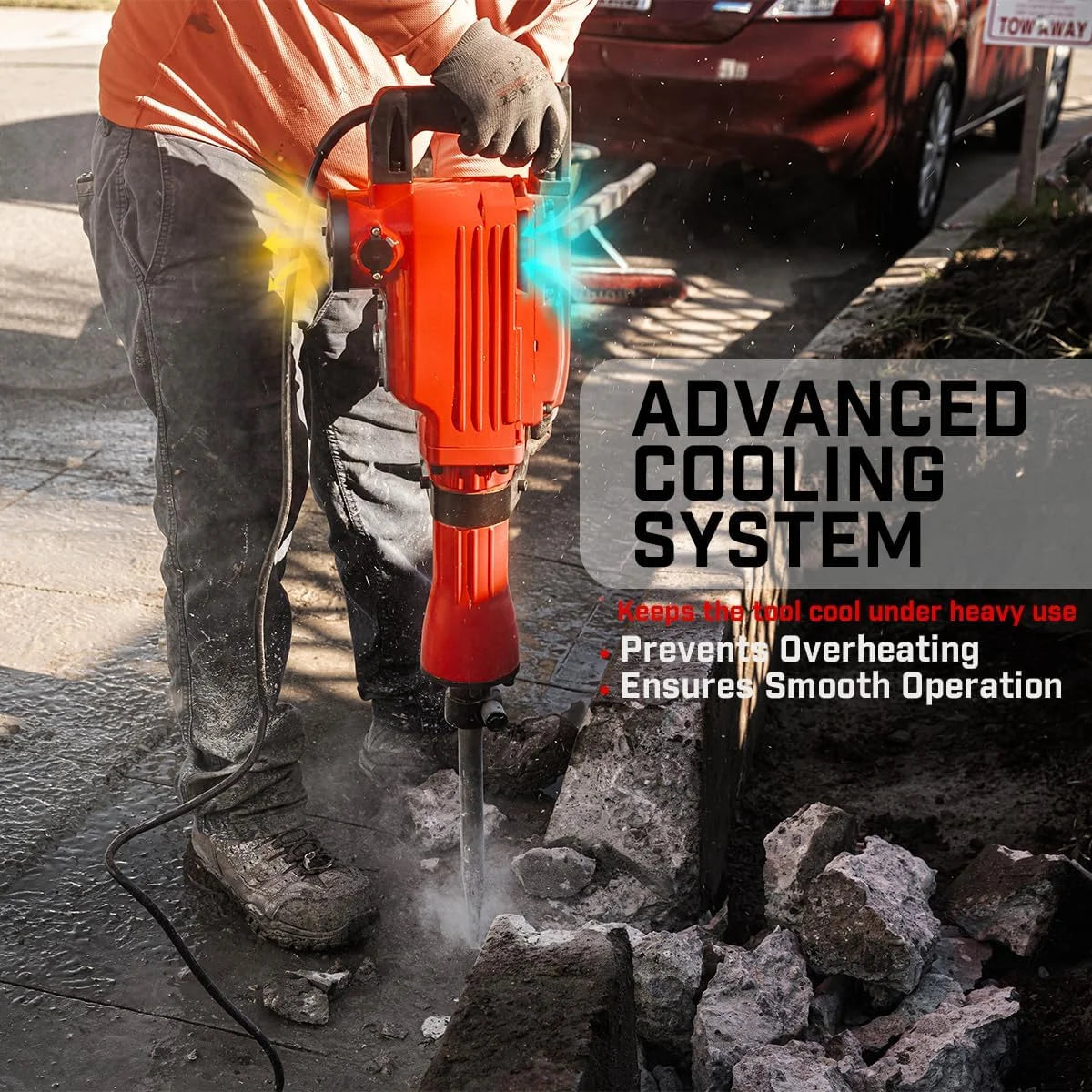 XtremepowerUS Demolition Jack Hammer Heavy Duty, 2200W Electric Jackhammer With Scraping Chisel, 1800BPM Power Drill Concrete Breaker Bar Point & Chisel Bits Chisel Set, Red - image 19