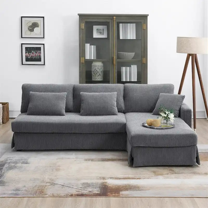 Contemporary L-Shaped Corduroy Sofa with Reversible Chaise from Harper & Bright Designs - image 2