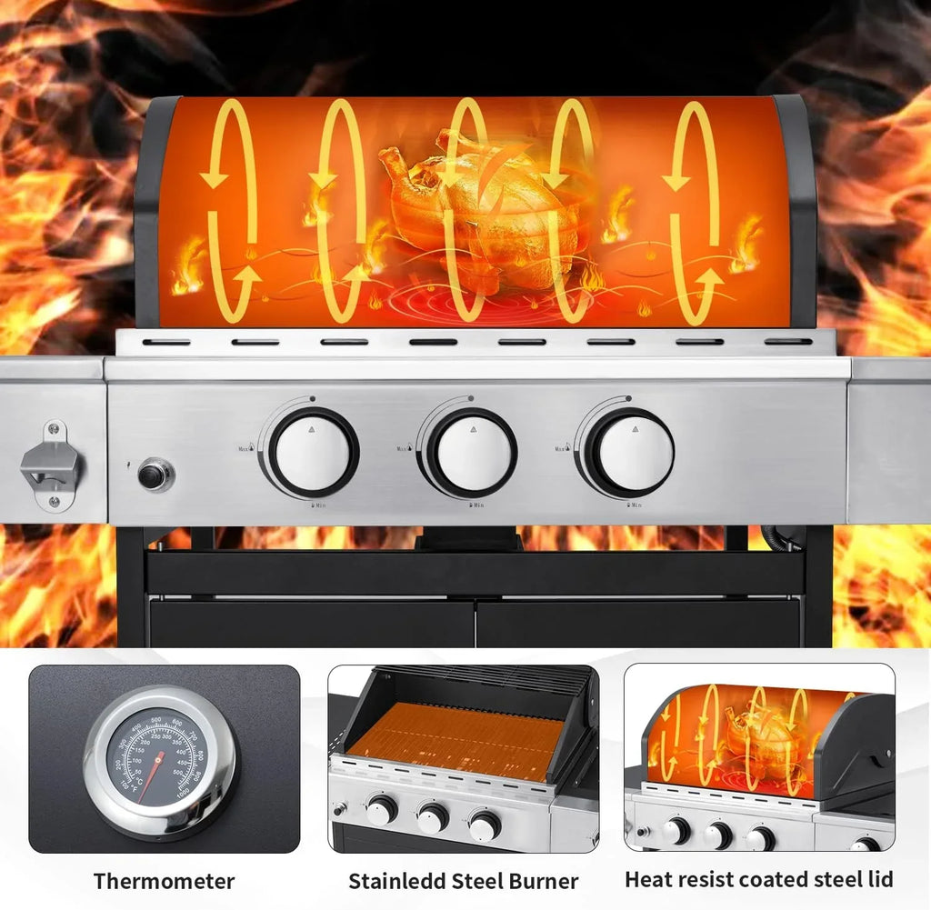Upgraded 4 Burner BBQ Propane Gas Grill with Cast Iron Grates & Side Stove, 44,000 BTU Stainless Steel Burner Barbecue Grill for Patio, Camping, Outdoor Cooking. - image 31