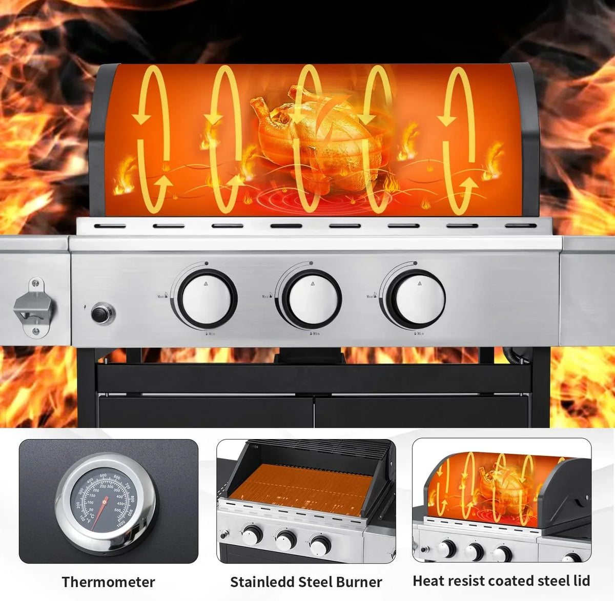 Upgraded 4 Burner BBQ Propane Gas Grill with Cast Iron Grates & Side Stove, 44,000 BTU Stainless Steel Burner Barbecue Grill for Patio, Camping, Outdoor Cooking. - image 31