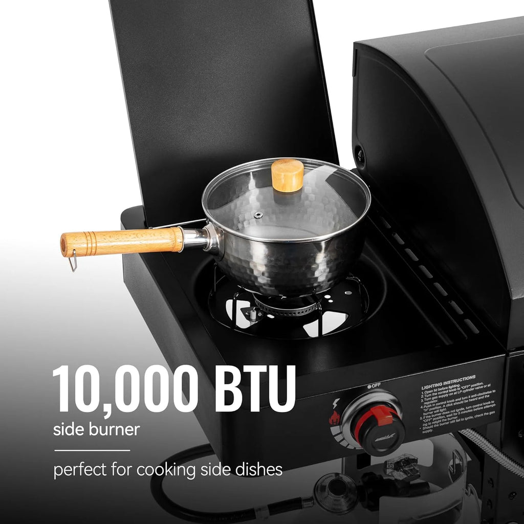2-Burner Gas & Charcoal Combo Grill with Smoker & Side Burner, 34,000 BTU, 1020 Sq In, Black - image 5