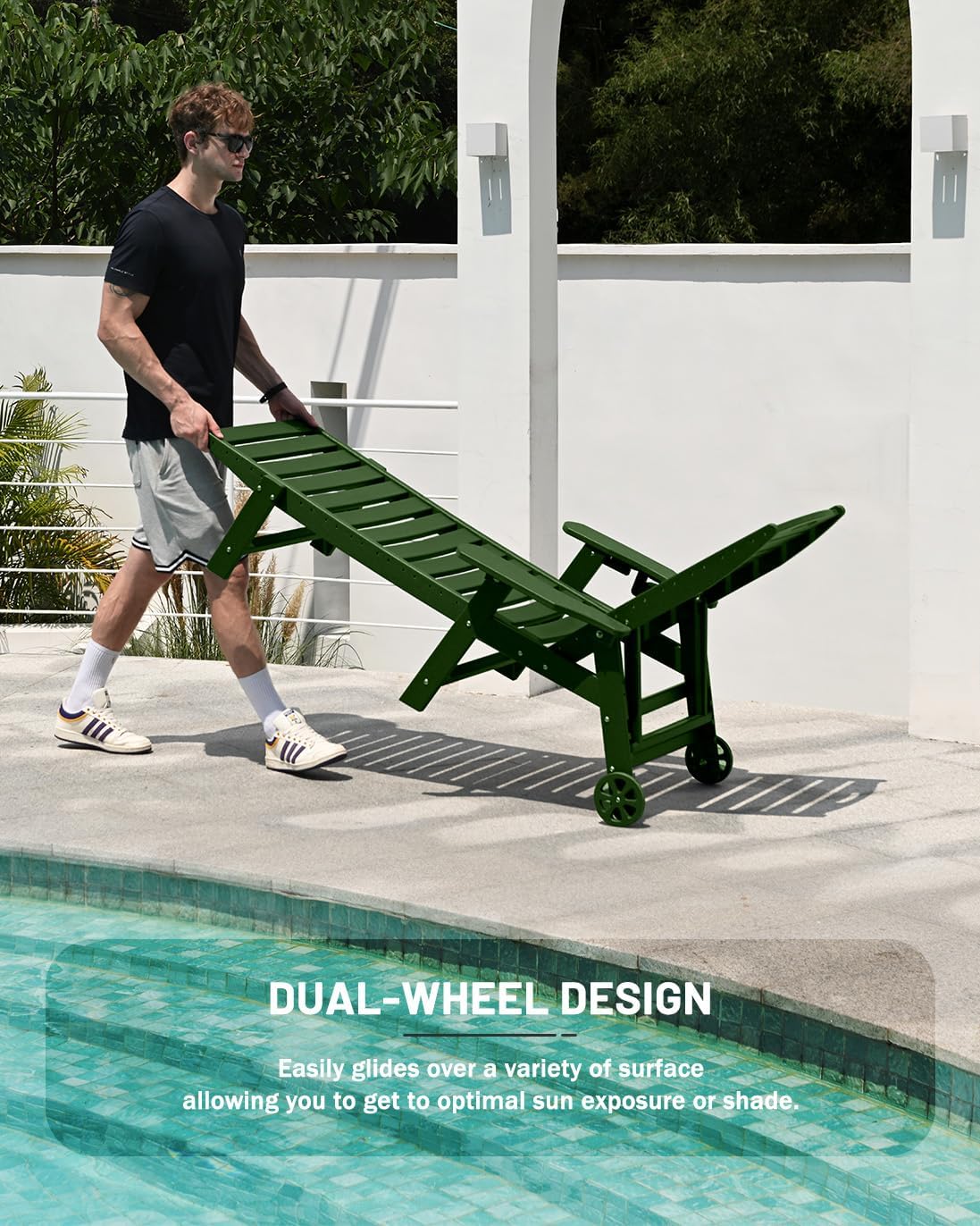 Lounge Chair Outdoor, Chaise Lounge, HDPE 6-Position Outdoor Chaise Lounge, Patio Lounge Chair with Wheels & Cup Holder for Pool Poolside Deck Backyard, Teak - image 33