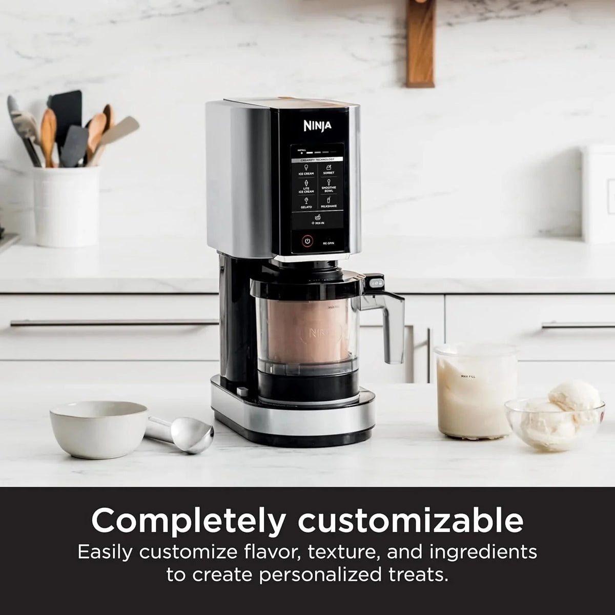 Ninja NC301 CREAMi Ice Cream Maker, for Gelato, Mix-ins, Milkshakes, Sorbet, Smoothie Bowls & More, 7 One-Touch Programs, with (2) Pint Containers & Lids, Compact Size, Perfect for Kids, Silver - image 7
