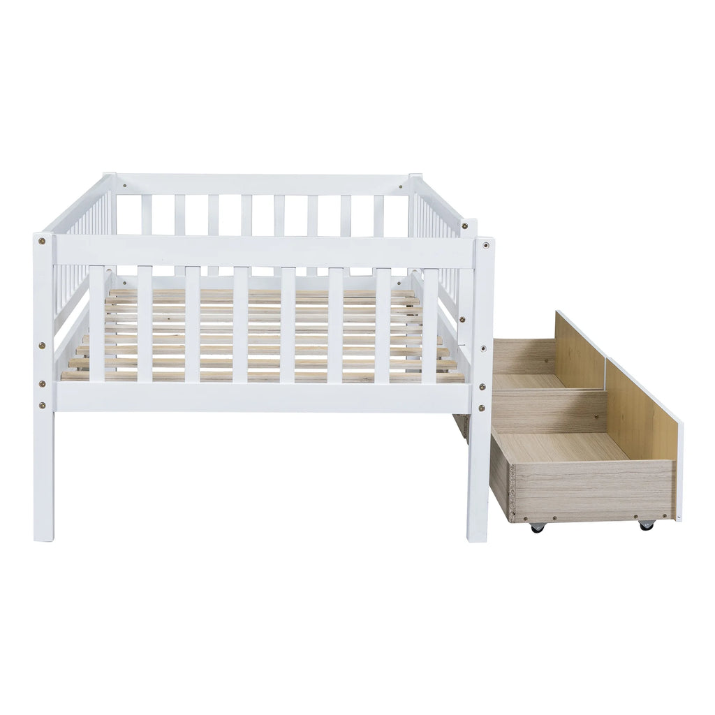Holaki Twin Size Wood Bed with Guardrails and 2 Storage Drawers for Kids, Gray - image 26