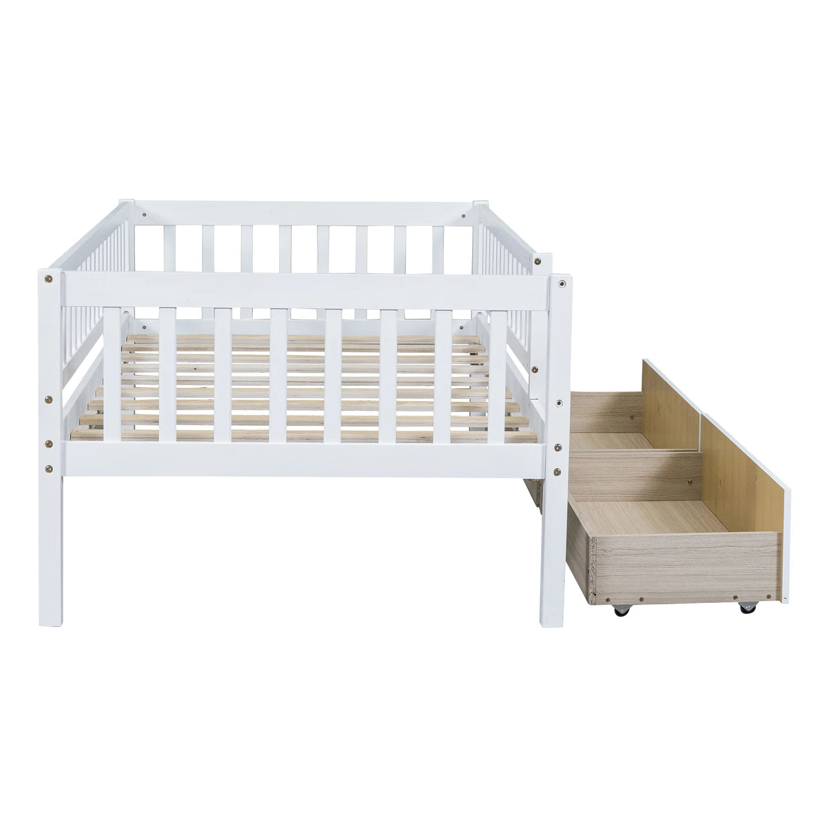 Holaki Twin Size Wood Bed with Guardrails and 2 Storage Drawers for Kids, Gray - image 26