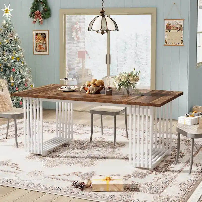 Modern Dining Table with Rectangular Top and Metal Base for 6 to 8 Seating - image 8
