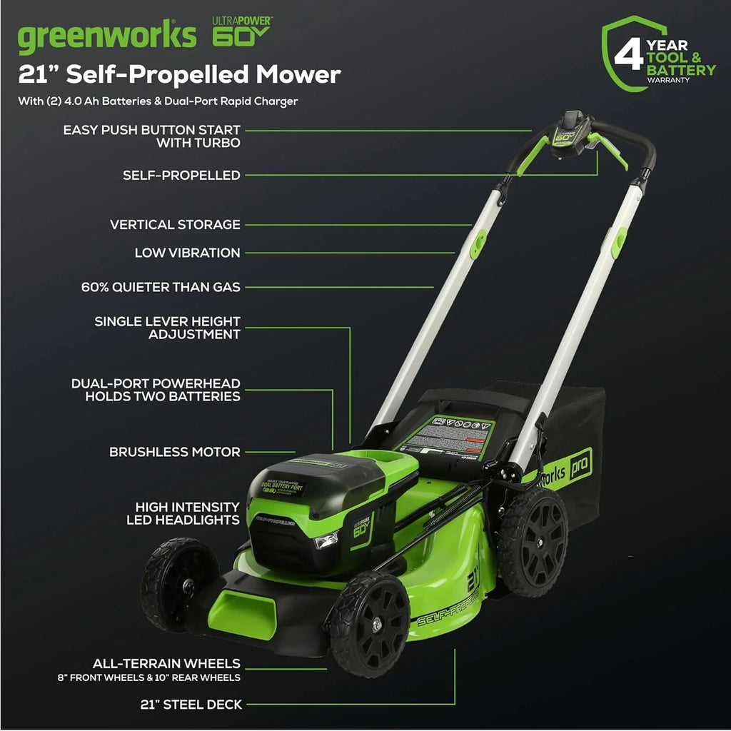 Greenworks 60V 21” Cordless (Self-Propelled) Lawn Mower , 2 x 4.0Ah Batteries and Dual Port Rapid Charger  sgtnighsdesigns - image 2