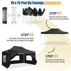 HOTEEL 10x15 Heavy Duty Canopy Tent - Commercial Pop Up with UV50+, Thick Hexagonal Frame, 4 Sidewalls, Anti-Pooling Design & Roller Bag (Black) - image 8