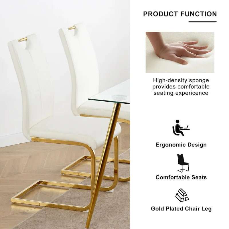4-Piece Modern Faux Leather Dining Chair Set with Gold Metal Legs and Padded Seats - image 3
