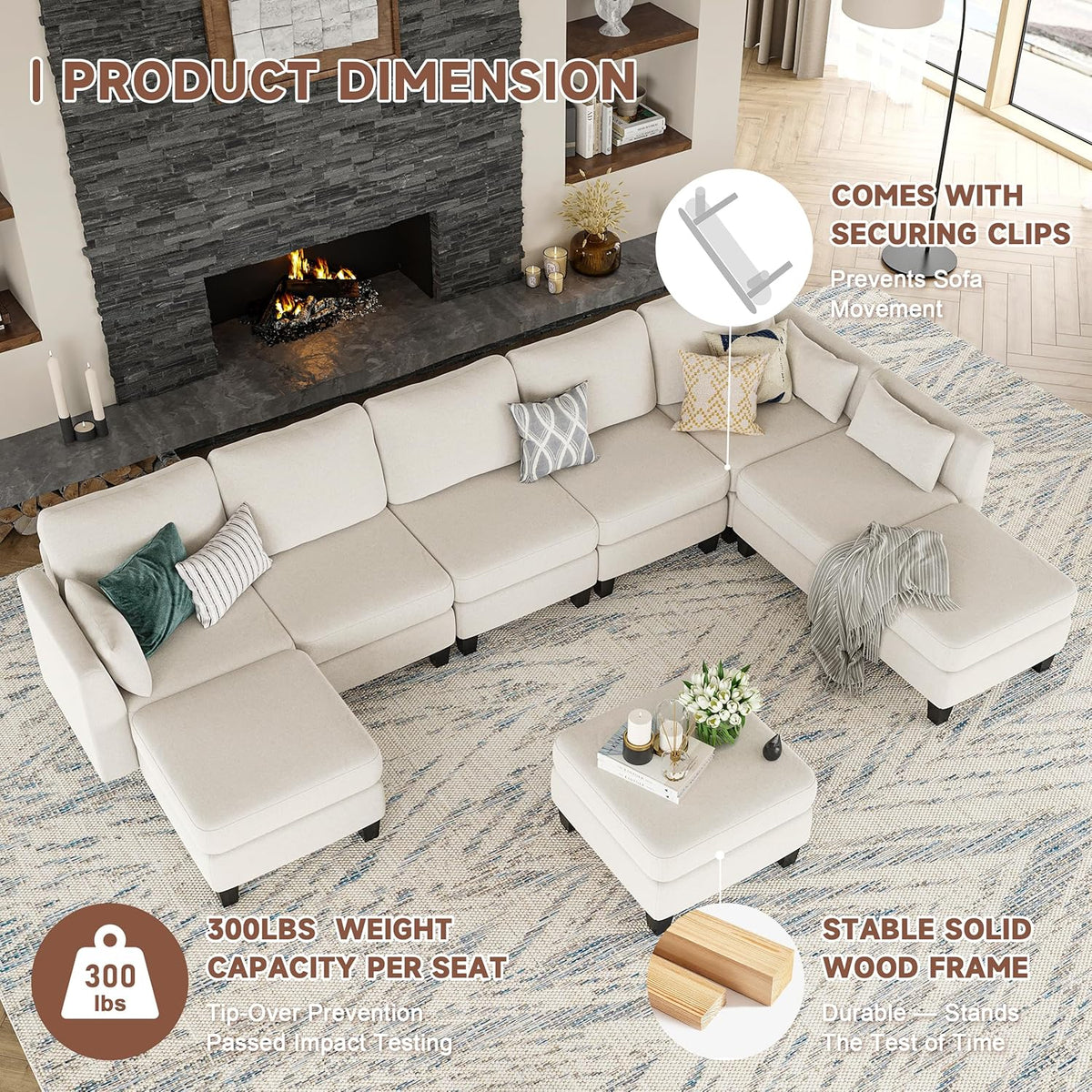 Modular Sectional Sofa, Convertible U Shaped Sofa Couch with High Density Memory Foam, 6 Seat Comfy Modular Sofa Couch for Living Room, Modern U Shaped Sectional Sofa, Dimgrey - image 17
