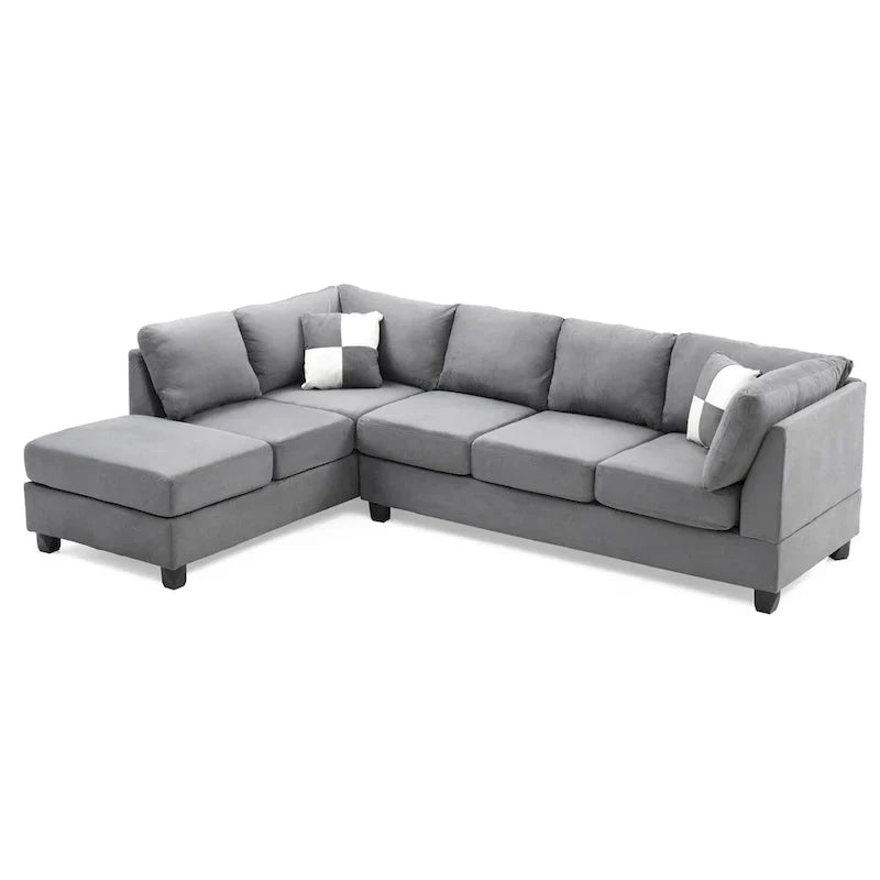 Malone 111-Inch Suede 4-Seater Sectional Sofa with Two Throw Pillows - Dimensions: 111L x 78W x 34H - image 33
