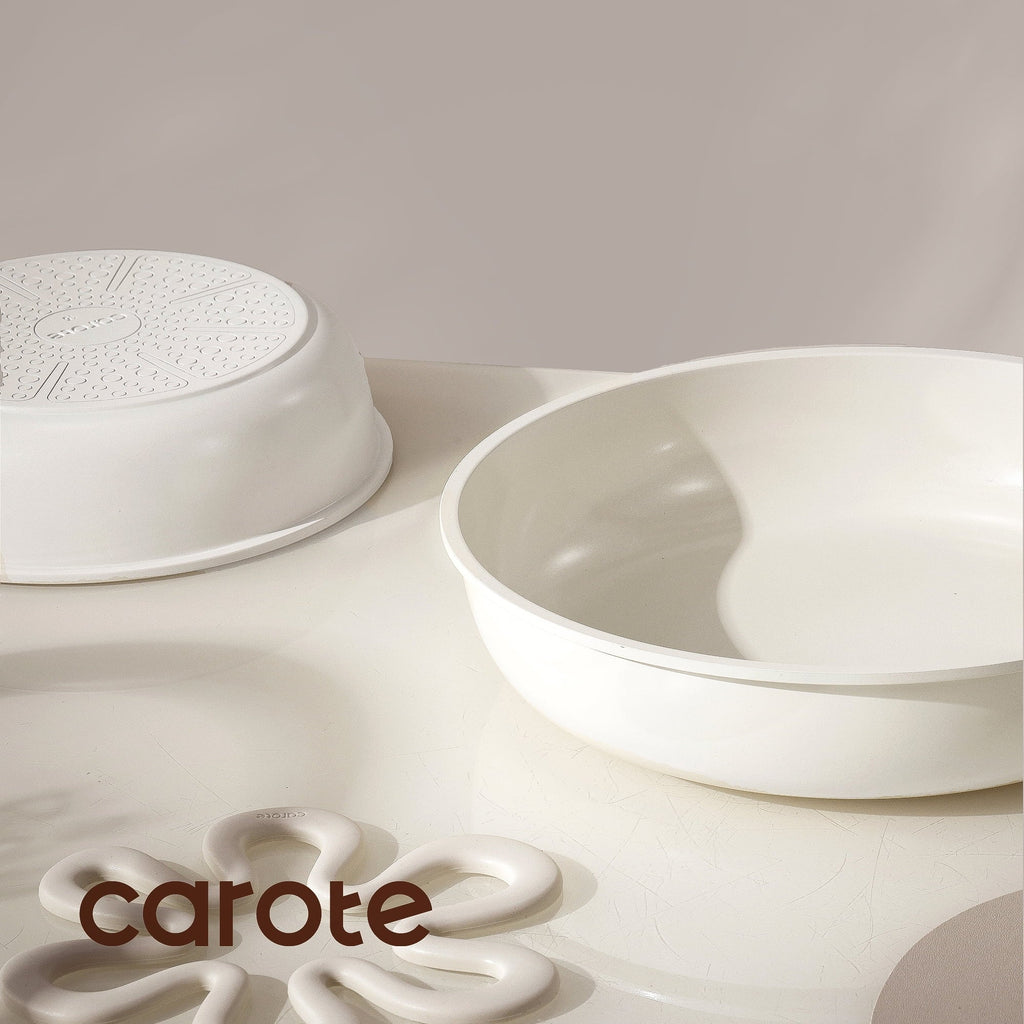 Carote 18 Pcs Ceramic Nonstick Cookware Set, Pots and Pans Set with Detachable Handles, Oven/Dishwasher Safe, Stackable Kitchen Cooking Set, White - image 7