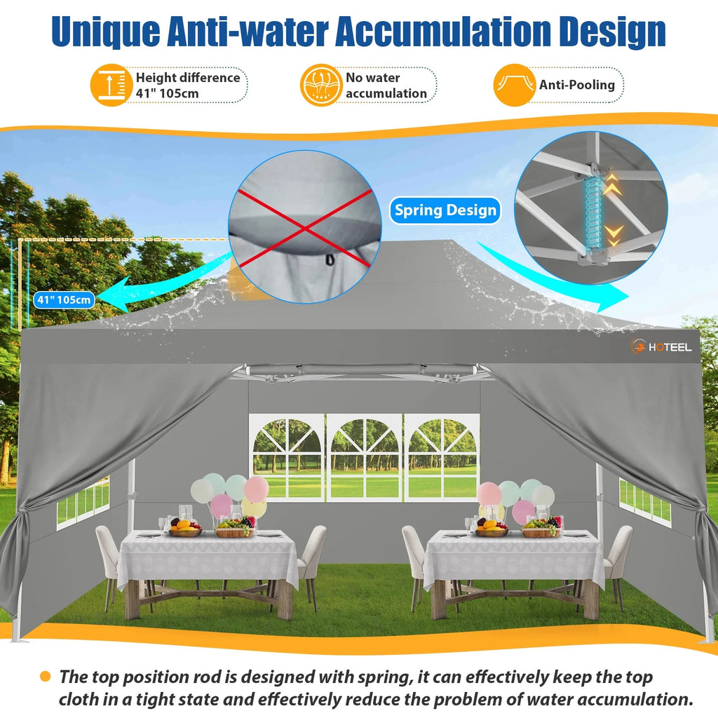 HOTEEL 10x15 Heavy Duty Canopy Tent - Commercial Pop Up with UV50+, Thick Hexagonal Frame, 4 Sidewalls, Anti-Pooling Design & Roller Bag (Black) - image 23