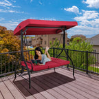 Pirecart 3 Person Patio Porch Swing Outdoor Converting Swing Glider Hammock with Adjustable Canopy, Cushions, Red - image 12