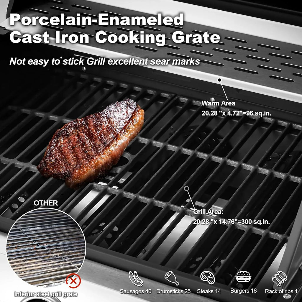 Upgraded 4 Burner BBQ Propane Gas Grill with Cast Iron Grates & Side Stove, 44,000 BTU Stainless Steel Burner Barbecue Grill for Patio, Camping, Outdoor Cooking. - image 46