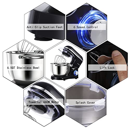 Aucma Stand Mixer, 6.5-QT 660W 6-Speed Tilt-Head Food Mixer, Kitchen Electric Mixer - image 6