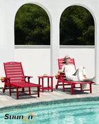 Lounge Chair Outdoor, Chaise Lounge, HDPE 6-Position Outdoor Chaise Lounge, Patio Lounge Chair with Wheels & Cup Holder for Pool Poolside Deck Backyard, Teak - image 7