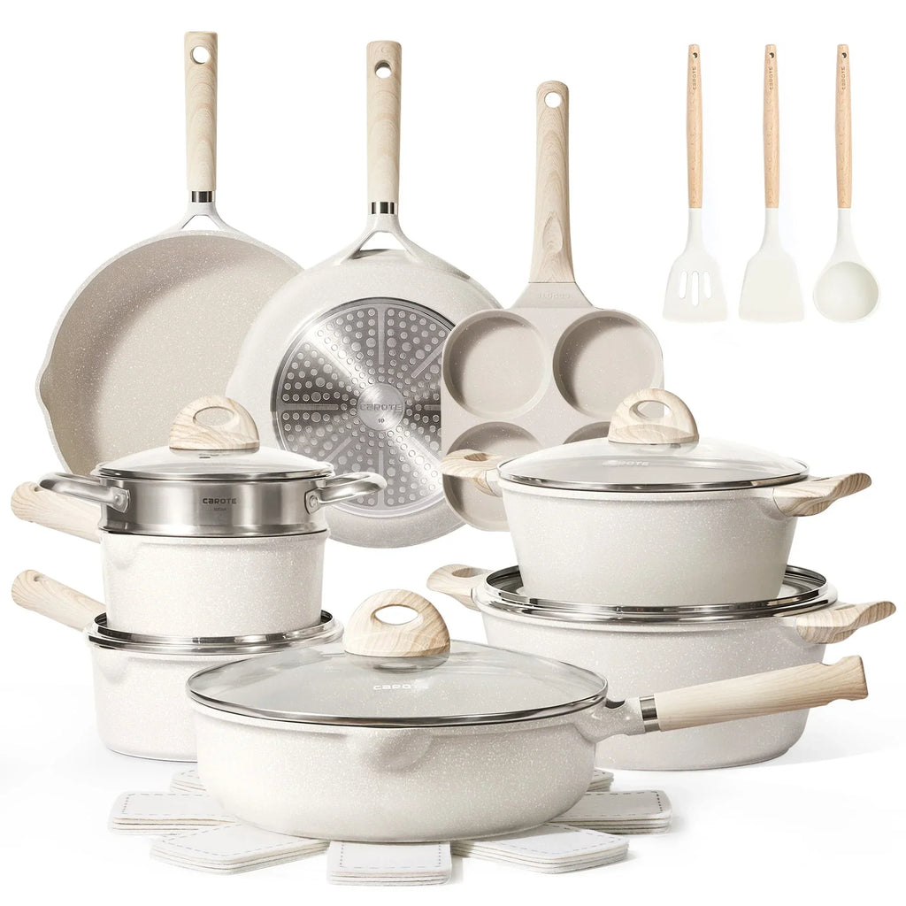 Carote Non Stick Pots and Pans Set, 21 Pcs Induction Kitchen Cookware Sets (Beige Granite) - image 1