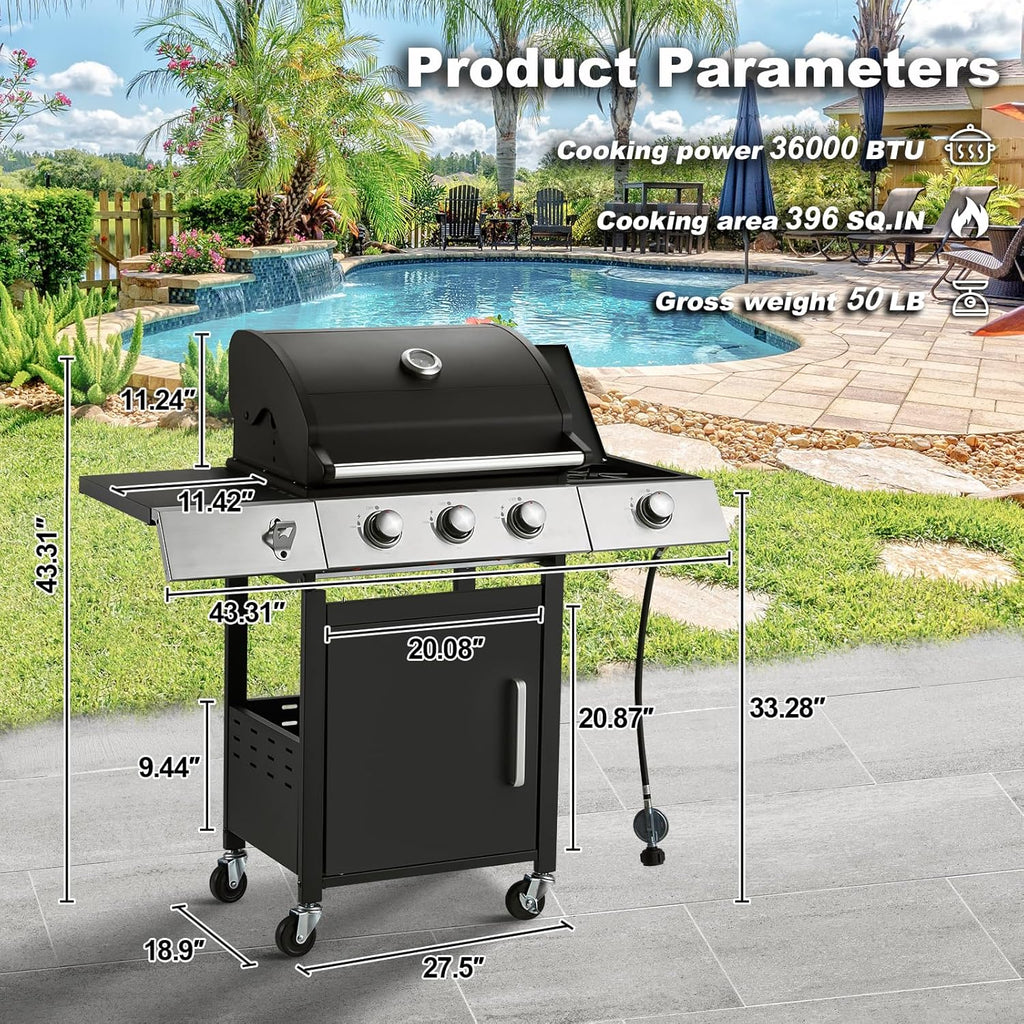 Upgraded 4 Burner BBQ Propane Gas Grill with Cast Iron Grates & Side Stove, 44,000 BTU Stainless Steel Burner Barbecue Grill for Patio, Camping, Outdoor Cooking. - image 44