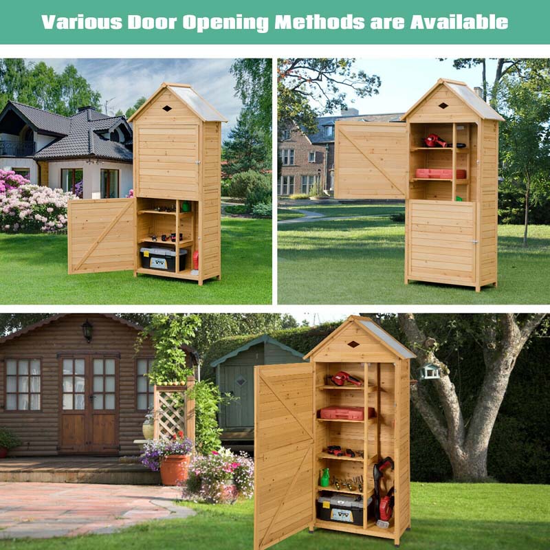 63" Wood Outdoor Storage Shed Lockable Garden Tools Storage Cabinet with 5 Shelves, Galvanized Sheet Roof - image 16