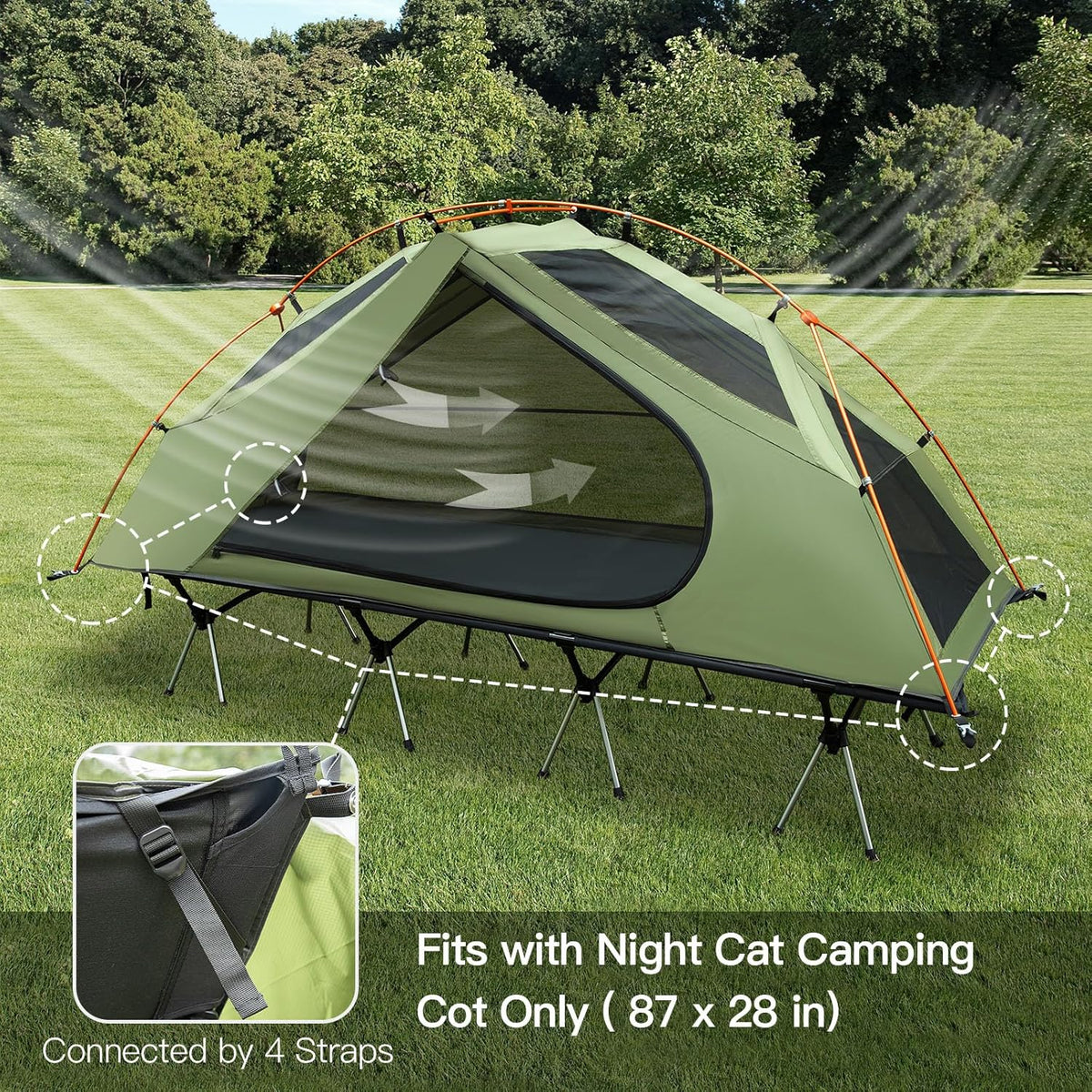 Night Cat Camping Cot Tent - Waterproof 1-Person Off-Ground Combo Cot Bed for Adults Portable Easy Set-up Tent - image 4