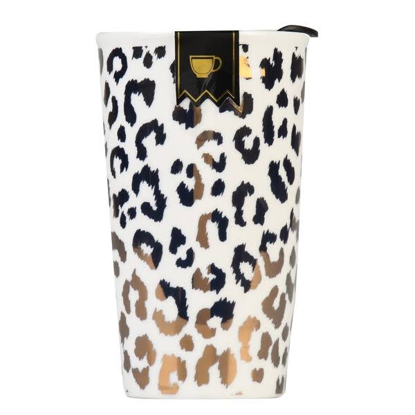 Ceramic 12 oz. Gold Cheetah Travel Mug with Splash-Free Lid - image 1