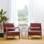 Glitzhome Set of 2 Mid-Century Modern PU Leather Accent Chairs - 30.75H with Cushions (25.75W x 33.75D) - image 5