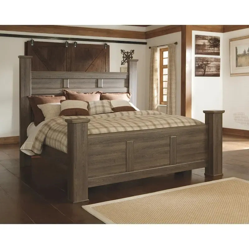 Farmhouse Poster Bed with Wooden Frame and Panel Headboard - image 1