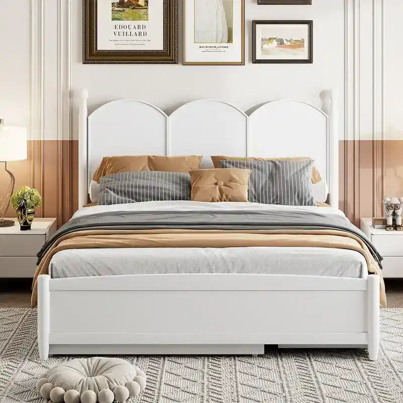Queen Size Platform Bed with Vintage Headboard - Multifunctional Storage Frame Featuring Twin XL Trundle & 2 Drawers - image 5