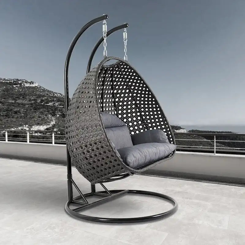 LeisureMod 2 Person Hanging Egg Chair with Stand - Outdoor/Indoor Rattan Wicker Patio Swing Hammock Lounger with Cushions - image 26