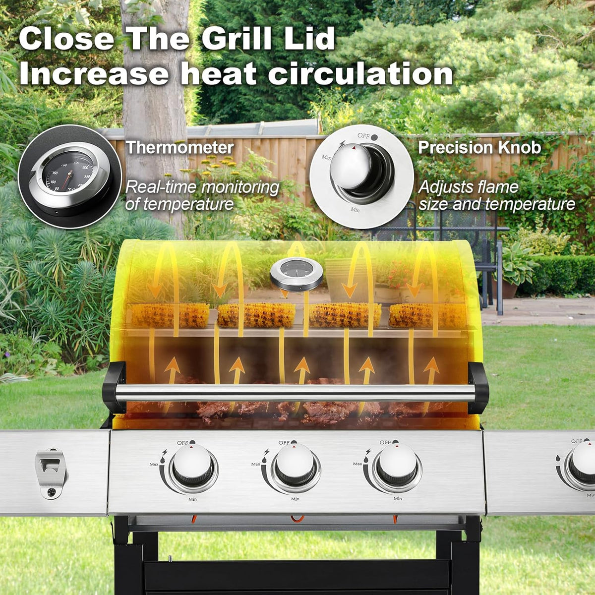 Upgraded 4 Burner BBQ Propane Gas Grill with Cast Iron Grates & Side Stove, 44,000 BTU Stainless Steel Burner Barbecue Grill for Patio, Camping, Outdoor Cooking. - image 49