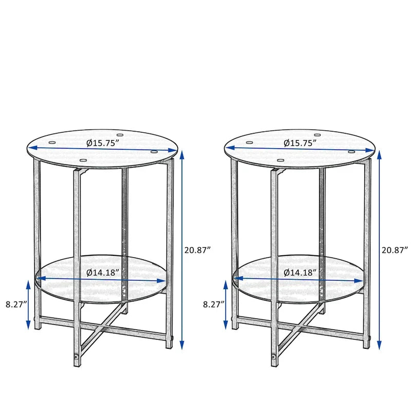 Black 2-Piece Tempered Glass End Table Set - Round Coffee Table for Bedroom, Living Room, and Office - image 7