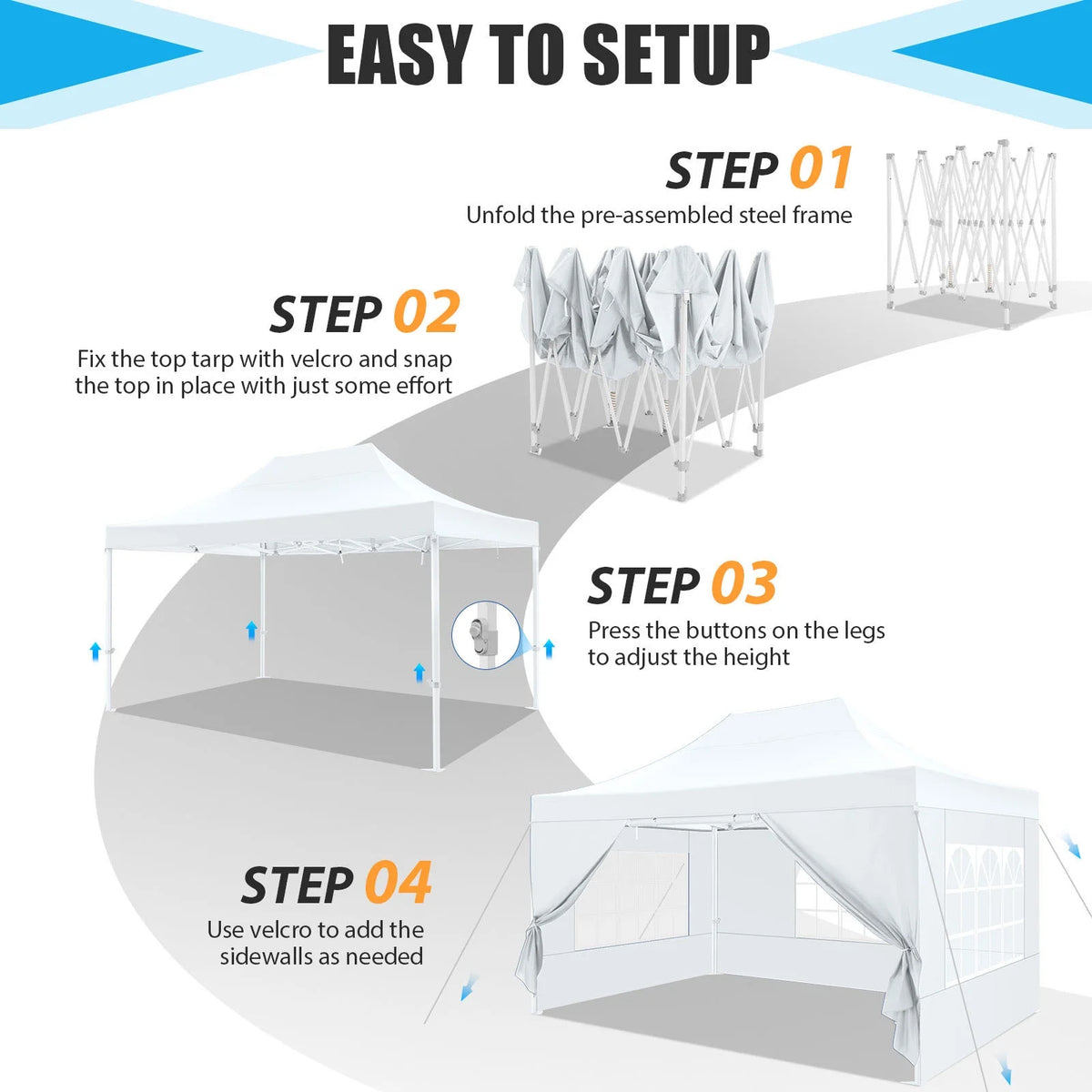 HOTEEL 10x15 Heavy Duty Canopy Tent - Commercial Pop Up with UV50+, Thick Hexagonal Frame, 4 Sidewalls, Anti-Pooling Design & Roller Bag (Black) - image 13