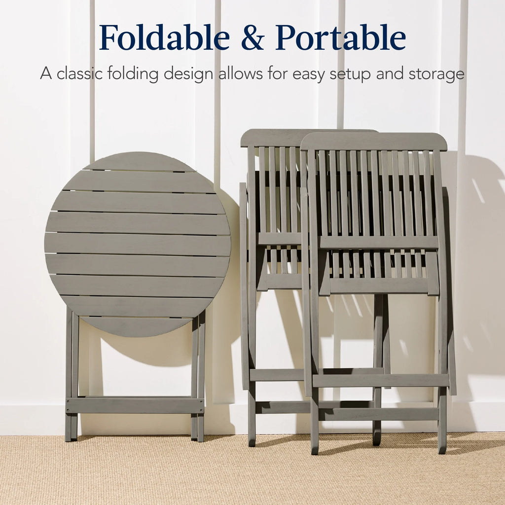 Best Choice Products 3-Piece Acacia Wood Bistro Set, Folding Patio Furniture w/ 2 Chairs, Table - Natural - image 40