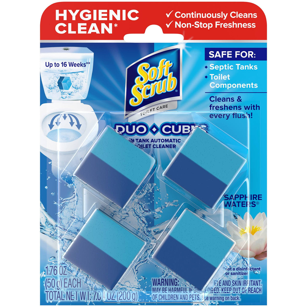 Soft Scrub Toilet Cleaner, Automatic, Sapphire Waters - 4 cleaners, 1.76 oz - image 1