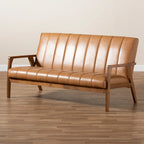 Nikko Tan Faux Leather Sofa with Walnut-Finished Wood Accents - image 10