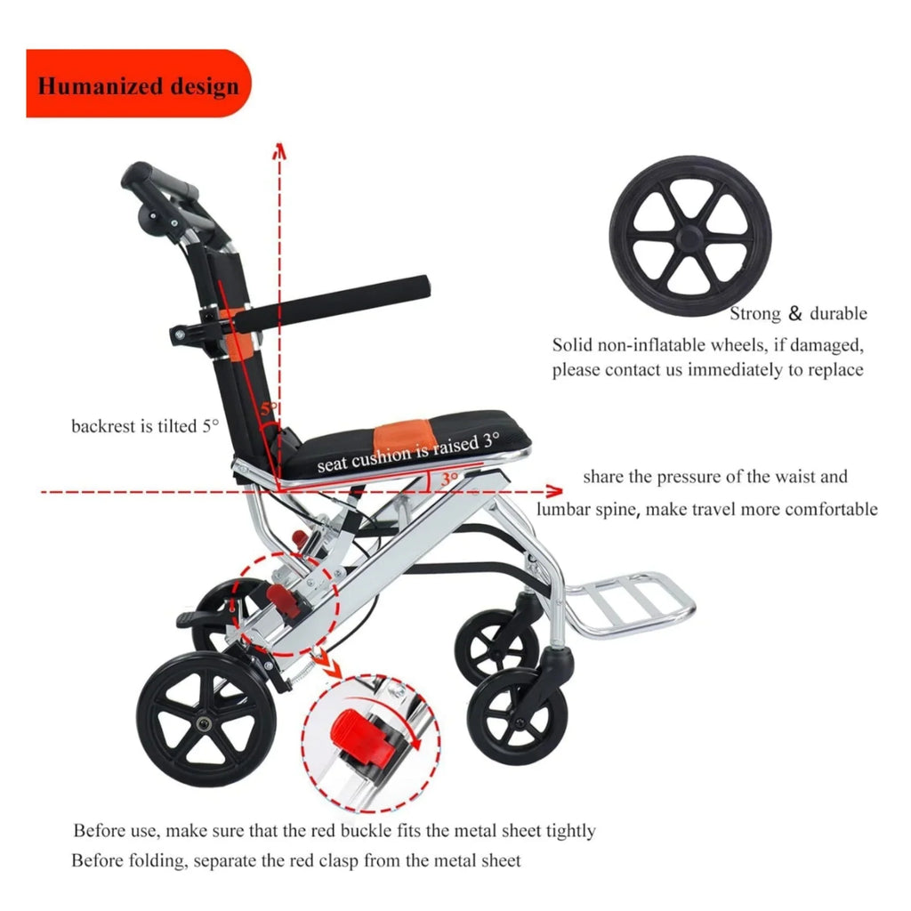 Ultra-Light Portable Folding Wheelchair, Travel-Friendly with Handbrake, 220 lbs Capacity, Ideal for Elderly & Children, 34.232.6 Unfolded Dimensions - image 9