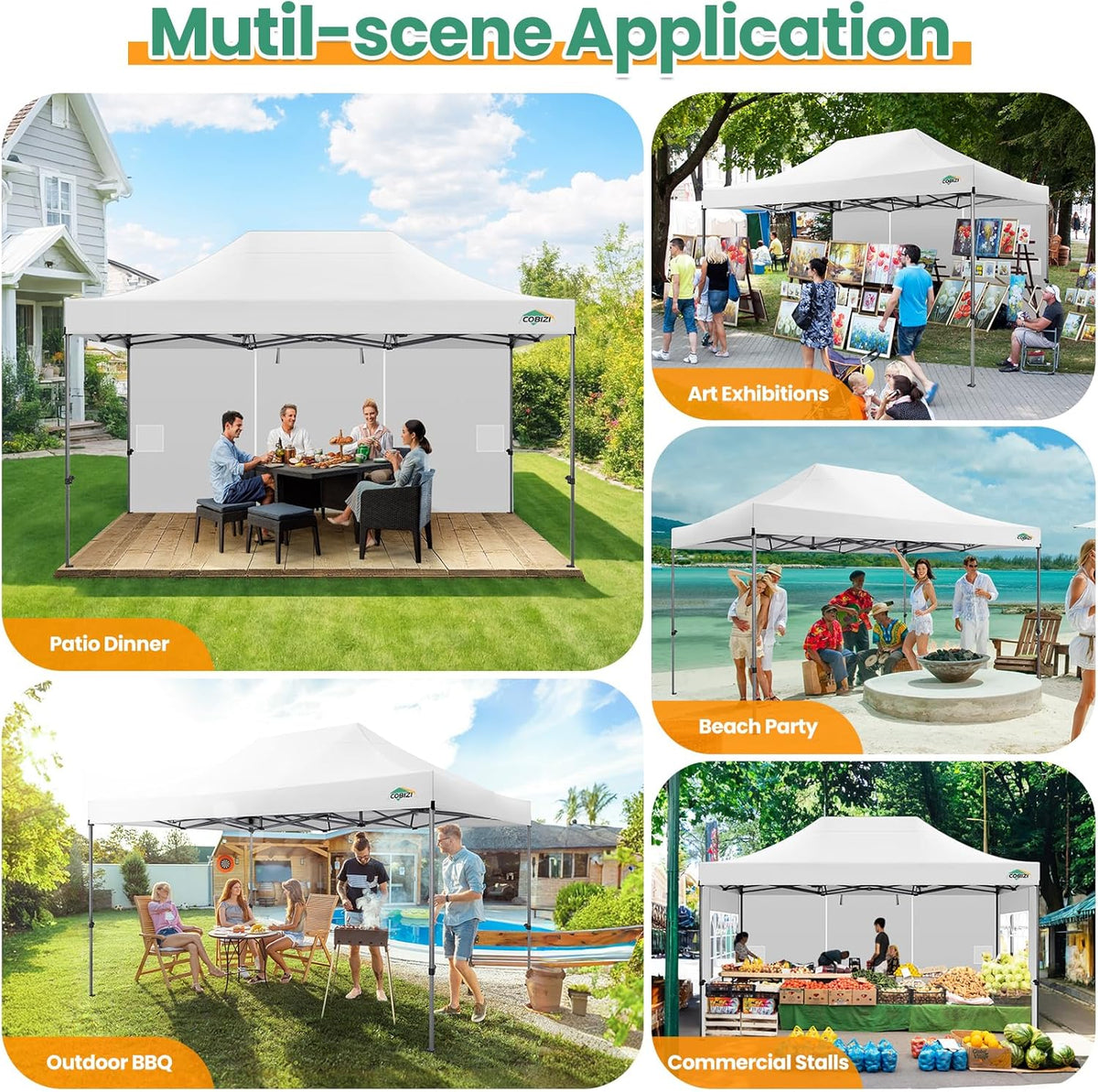 COBIZI 10x20 Heavy Duty Pop up Canopy Tent with 6 sidewalls Easy Up Commercial Outdoor Canopy Wedding Party Tents for Parties All Season Wind & Waterproof Gazebo with Roller Bag,Black(Frame Thickened) - image 64