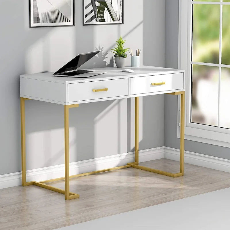 Modern Computer Desk with 2 Drawers - Stylish Study Writing Table with Storage for Home Office - image 4
