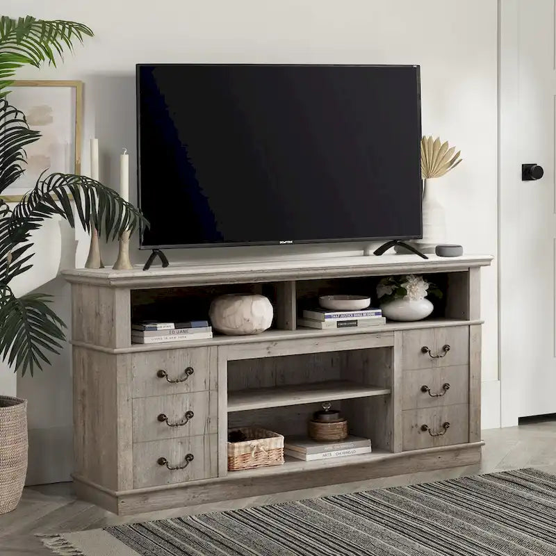60-Inch Retro TV Stand Entertainment Center with 2 Cabinets and Open Shelves - Dimensions: 60W x 15.75D x 34.25H - image 3