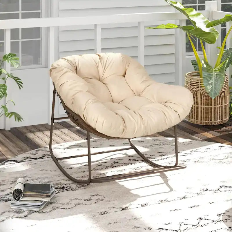 Moasis Oversized Outdoor Papasan Rocking Chair with Cushion - Patio Basket Chair - image 2
