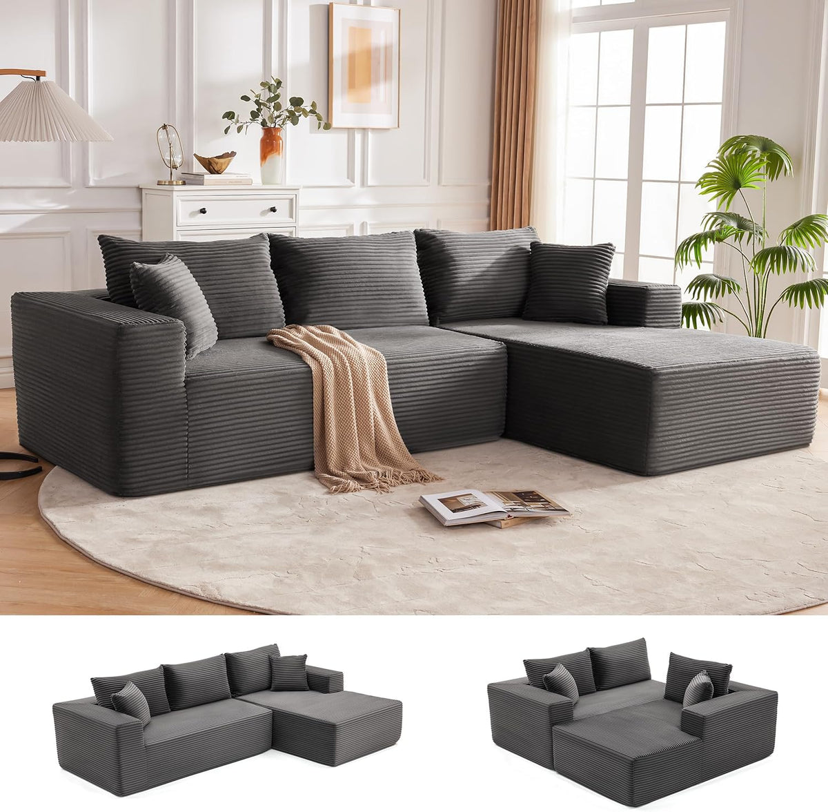 110 Cloud Sectional Couch, Boneless Sofa for Living Room Modular Sectional Sofa with Deep Seat - image 10