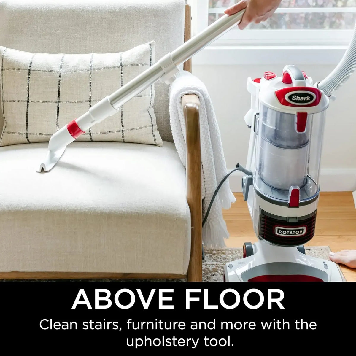 Rotator Professional Lift-Away Upright Vacuum with HEPA Filter, Swivel Steering, LED Headlights, Wide Upholstery Tool, Dusting Brush & Crevice Tool, White/Red, 12, 18, 14. - image 4