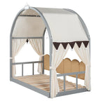 Gray Twin Bed with Arched Canopy and Trundle - image 12