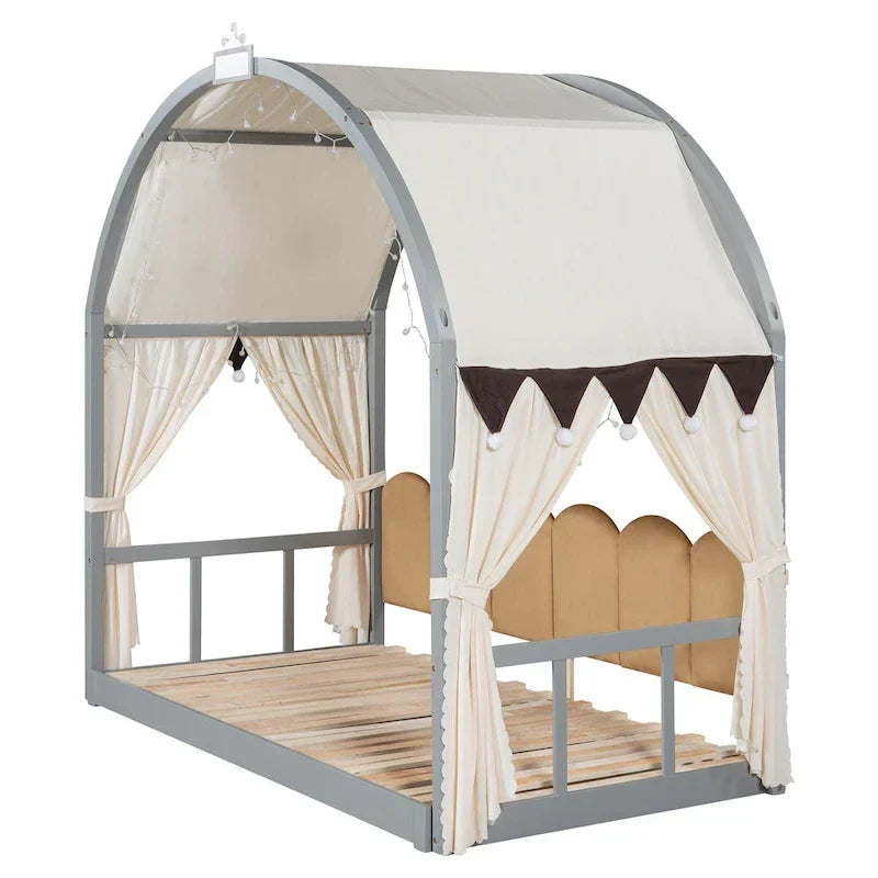 Gray Twin Bed with Arched Canopy and Trundle - image 12