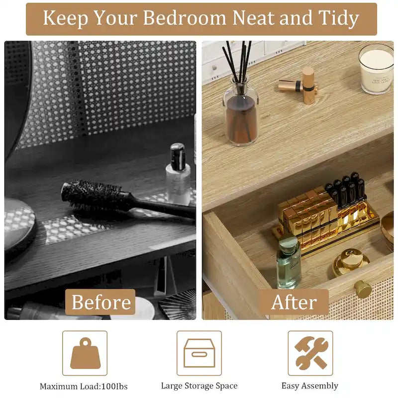Modern Boho 3-Drawer Rattan Dresser - Stylish Chest of Drawers with Ample Storage for Your Bedroom - image 7