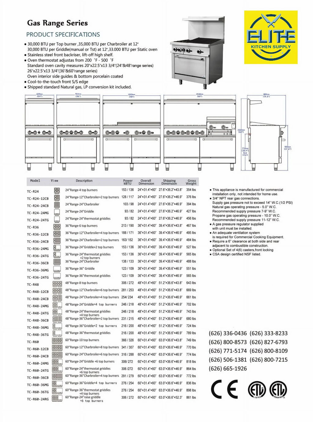 36 in. Commercial Oven Range 2 Hot Grates and 24" Flat Griddle Stove NSF 153,000BTU - image 6