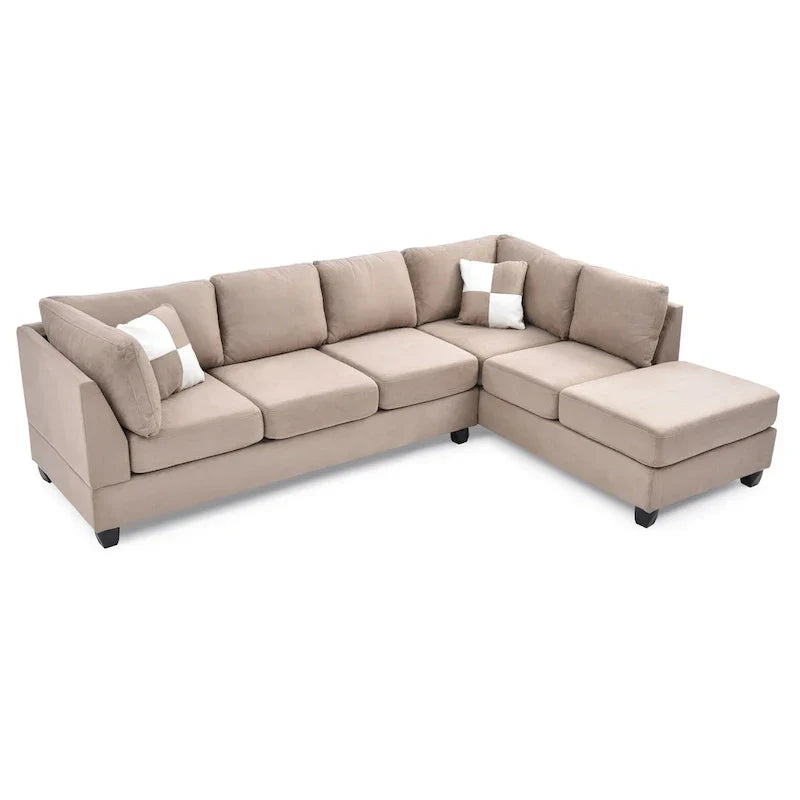 Malone 111-Inch Suede 4-Seater Sectional Sofa with Two Throw Pillows - Dimensions: 111L x 78W x 34H - image 27