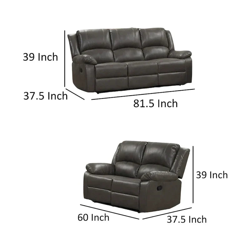 Gray Leather Lizzy Sofa and Loveseat Set with Manual Reclining and Solid Wood Frame - image 5