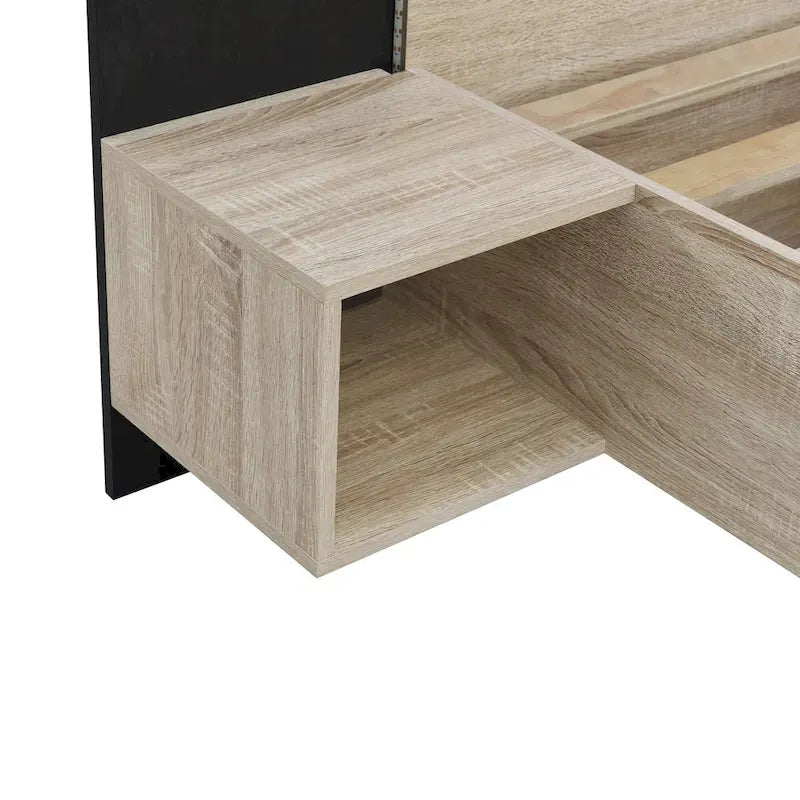 Modern King Size Wooden Floating Bed Frame with Nightstand and LED - Slatted Support Design - image 12
